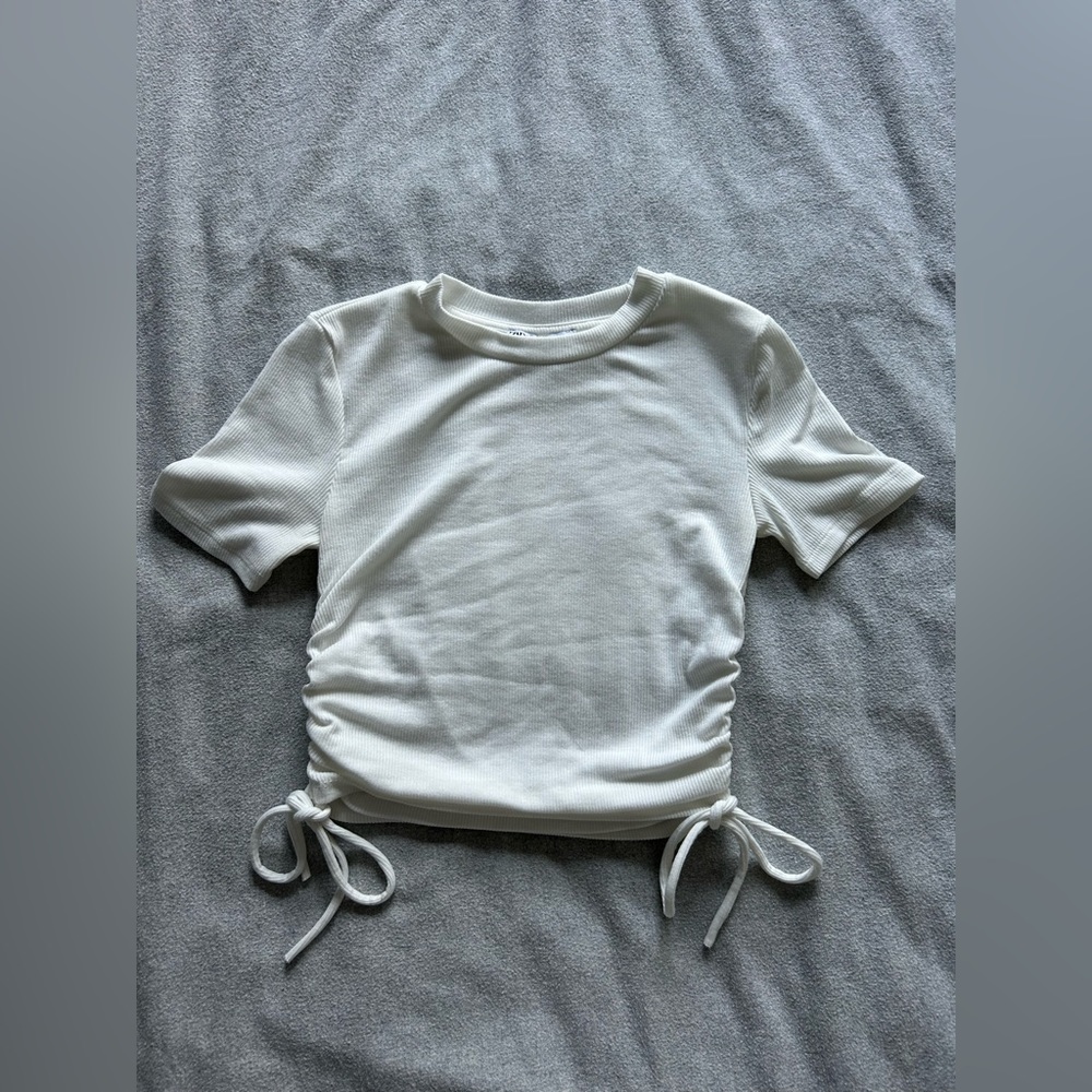 Zara White Ruched T-Shirt